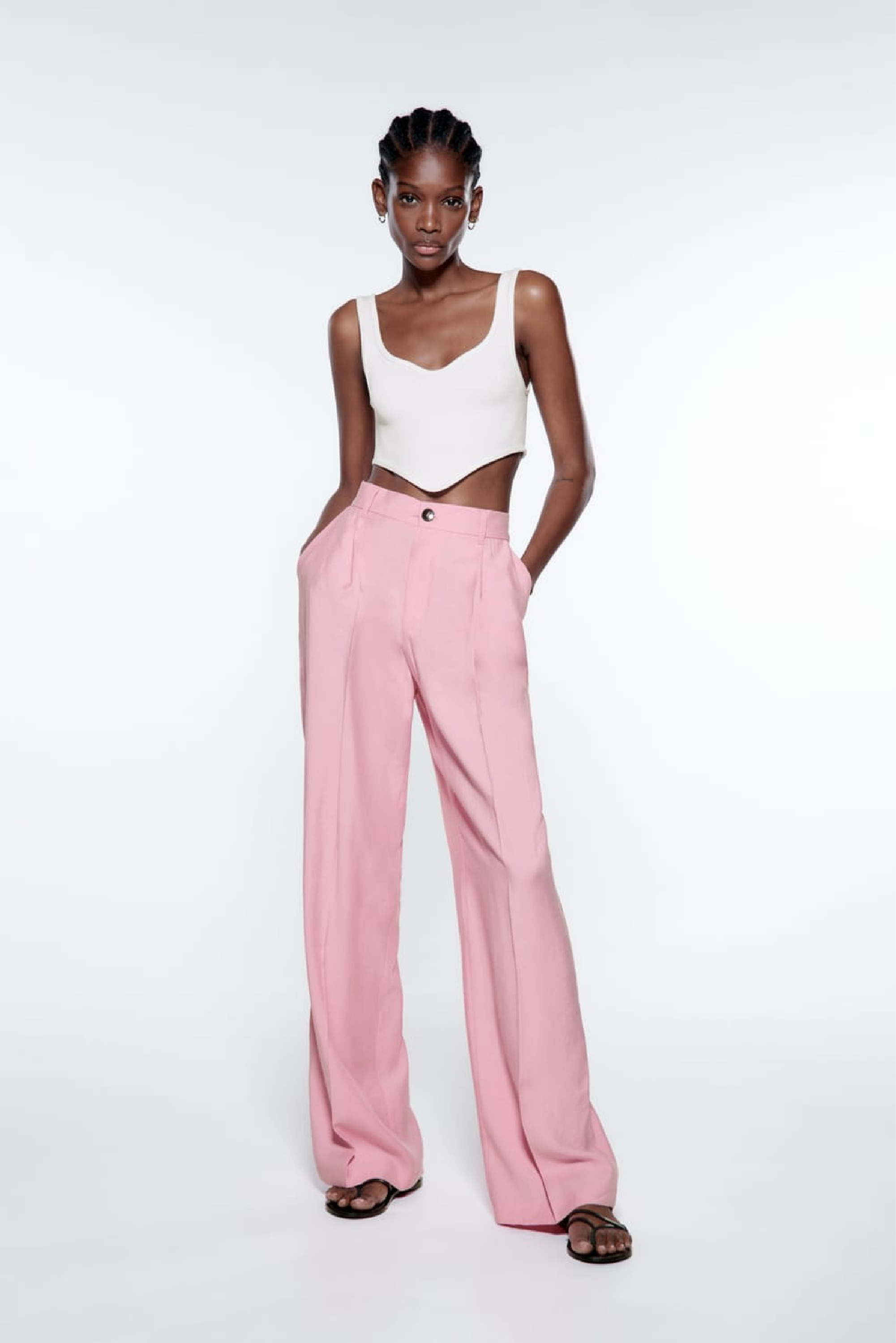 Zara high waist baggy pants rose pink cotton/linen blend size EUR 34 US 2  NWT