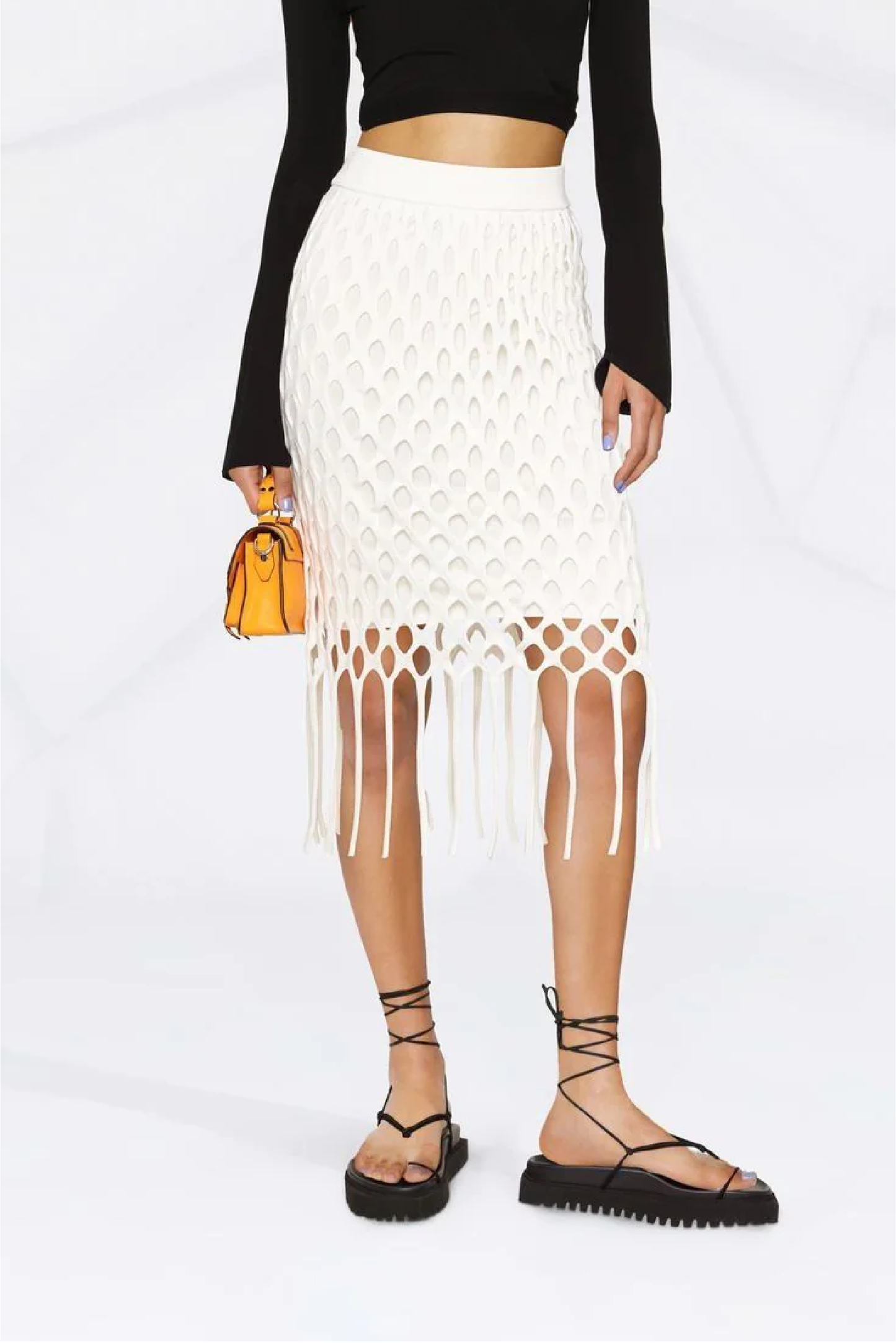 Pinko White Fringe Skirt